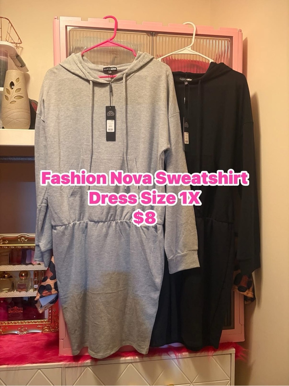 Fashion Nova Gray Hoodie Sweatshirt Dress with Kangaroo Pocket